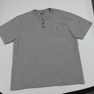 Carhartt Shirt Mens XL Gray Short Sleeve Henley Pocket Logo Cotton Blend